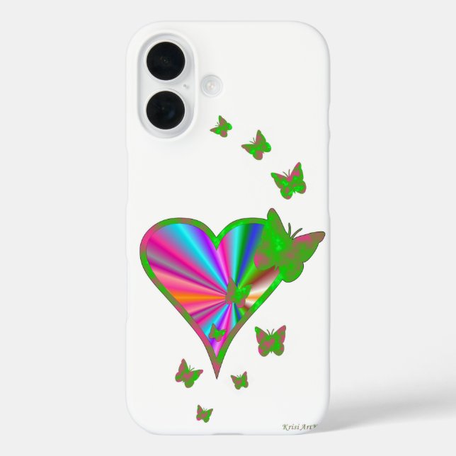 Coques Case-Mate iPhone Rainbow heart and Butterfly (Verso)