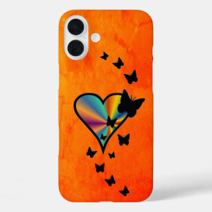 Coque Pour iPhone 16 Plus Rainbow heart and Butterfly