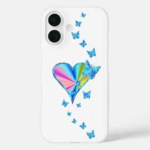 Coque Pour iPhone 16 Rainbow heart and Butterfly