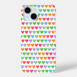 Coque Pour iPhone 15 Rainbow Love Hearts Colorful Fun Casing mignon
