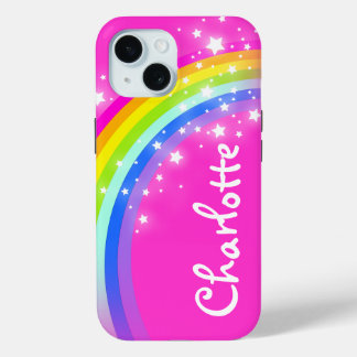 Coque Pour iPhone 15 Rainbow rose girls nom personnalisé