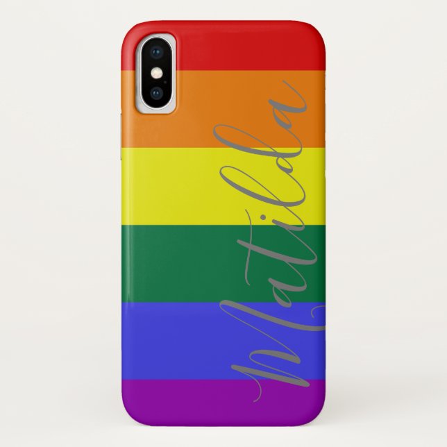 Coques Case-Mate iPhone Rainbow Stripes LGBT Nom personnalisé (Dos)