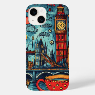 Coque Case-Mate iPhone Rainy Day à Londres, Illustration colorée du Doodl
