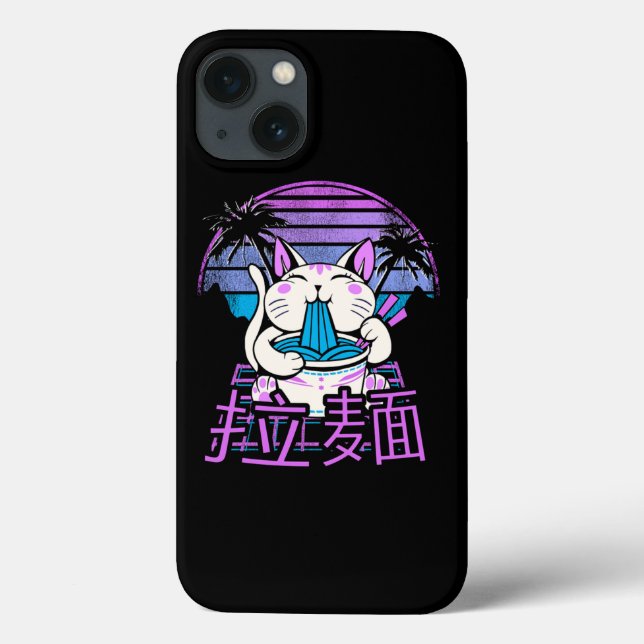 Coques Case-Mate iPhone Ramen Cat Anime Rétrowave Sunset 80s esthétique (Verso)