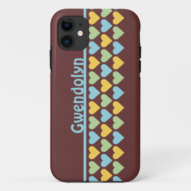 Coques Case-Mate iPhone Rangées de coeur motif bleu vert personnalisation  (Dos)