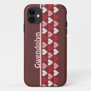 Coque Case-Mate Pour iPhone Rangées de coeur motif rose rouge nom personnalisé