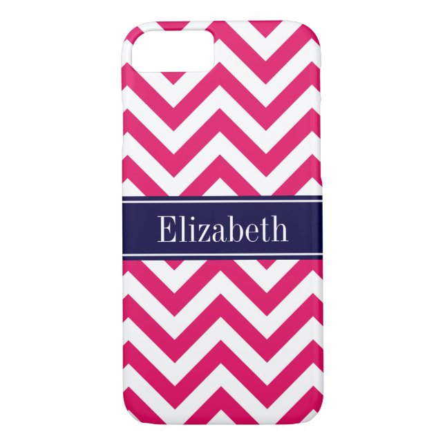 Coques Case-Mate iPhone Raspberry Lg Chevron Marine Nom bleu Monogramme (Dos)