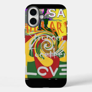 Coques iPhone 16 Plus Rasta Couleurs Rouge or Vert Hillary Art Imprimer