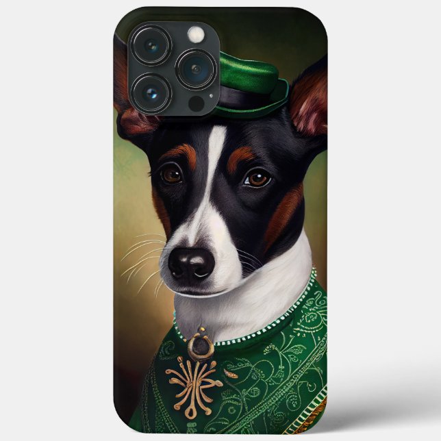 Coques Case-Mate iPhone Rat Terrier Chien en robe de fête St. Patrick (Verso)