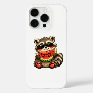 Coque iPhone 16 Pro Raton laveur mignon avec pastèque