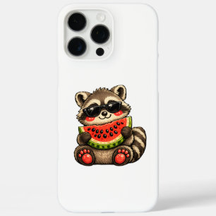 Coque iPhone 16 Pro Max Raton laveur mignon avec pastèque