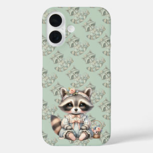 Coque Pour iPhone 16 Raton laveur pastel Cottagecore habillé vintage