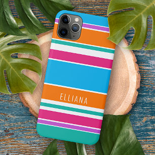 Case-Mate iPhone Case Rayé bleu ciel rose chaud orange personnalisé