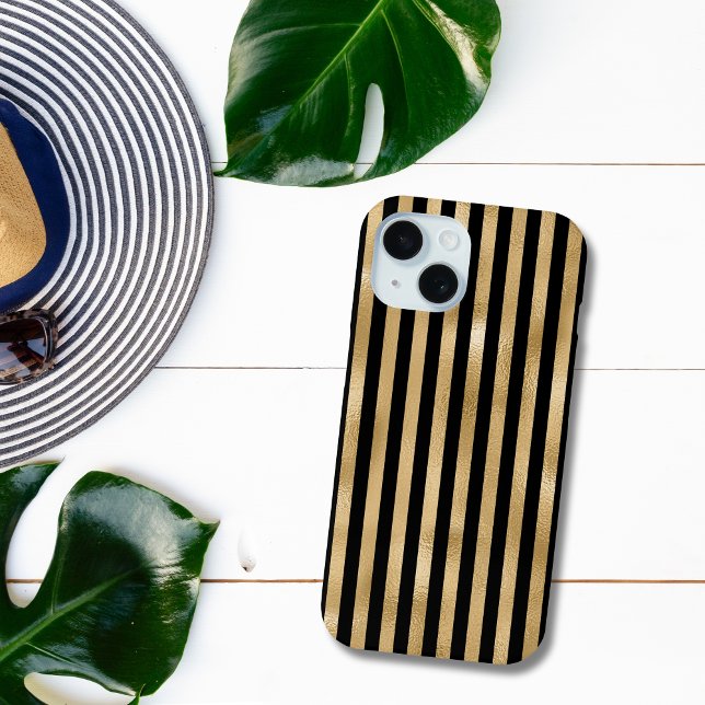 Coques Case-Mate iPhone Rayé or et noir  (Black Gold Striped iPhone case )
