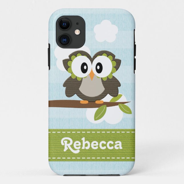 Coques Case-Mate iPhone Rayure bleue de hibou (Dos)