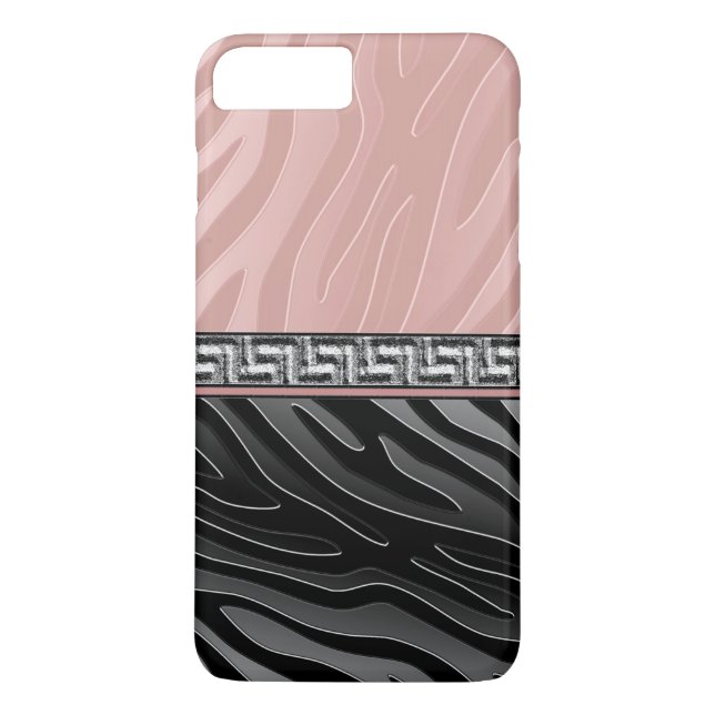 Coques Case-Mate iPhone Rayure de zèbre chromée rose, noire et blanche à c (Dos)