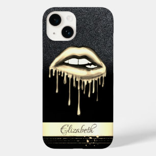 Coque Case-Mate iPhone Rayure dorée, lèvres dégoulinantes métalliques ver