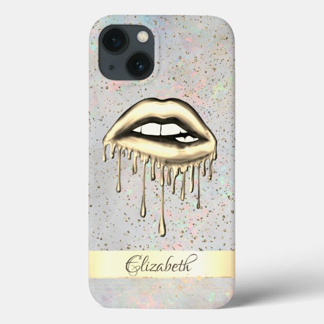 Coques Case-Mate iPhone Rayure dorée, lèvres qui dégoulinent métalliques h (Verso)