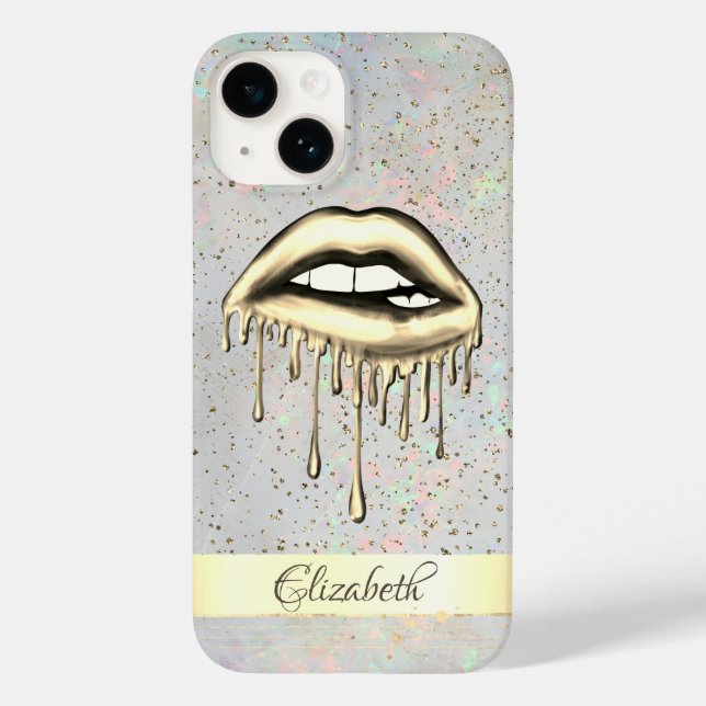 Coques Case-Mate iPhone Rayure dorée, Lèvres qui dégoulinent métalliques H (Verso)