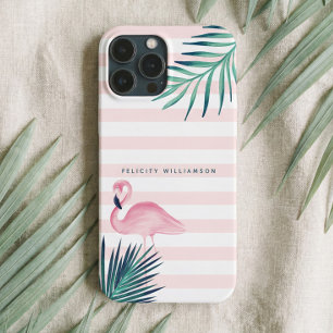 Case-Mate iPhone Case Rayure rose et blanche de paume de Flamant rose