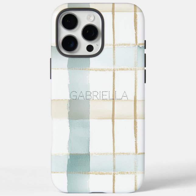 Coques Case-Mate iPhone Rayures à carreaux bleu crème blanc  (Verso)