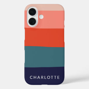 Coque Pour iPhone 16 Rayures abstraites larges personnalisées Navy et R