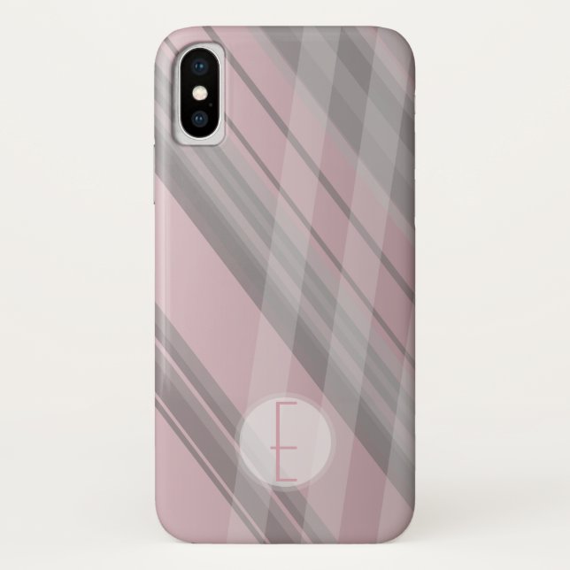 Coques Case-Mate iPhone Rayures abstraites/Rose fumé & Gris/Monogramme (Dos)