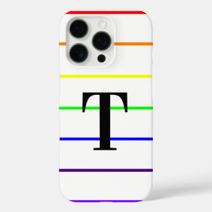 Coque iPhone 16 Pro Rayures arc-en-ciel monogrammes