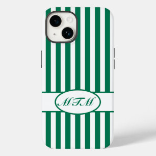 Coque Pour iPhone 14 Rayures automnales vertes avec le monogramme