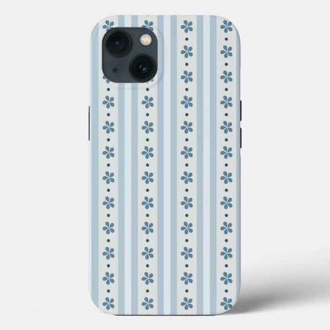 Coques Case-Mate iPhone Rayures Bleues Clair Et Fleurs (Verso)