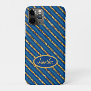 Case-Mate iPhone Case Rayures Bleues & Dorées Modernes Personnaliser Nom