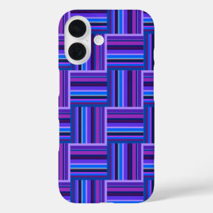 Coques iPhone 16 Rayures bleues et violettes tissent un motif