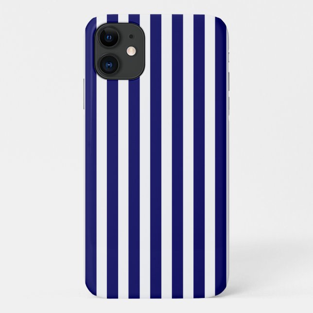 Coques Case-Mate iPhone Rayures de bonbon bleu marine et blanc (Dos)