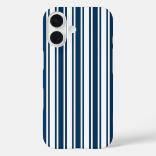 Coque Pour iPhone 16 Rayures de bonbon bleu marine et blanc