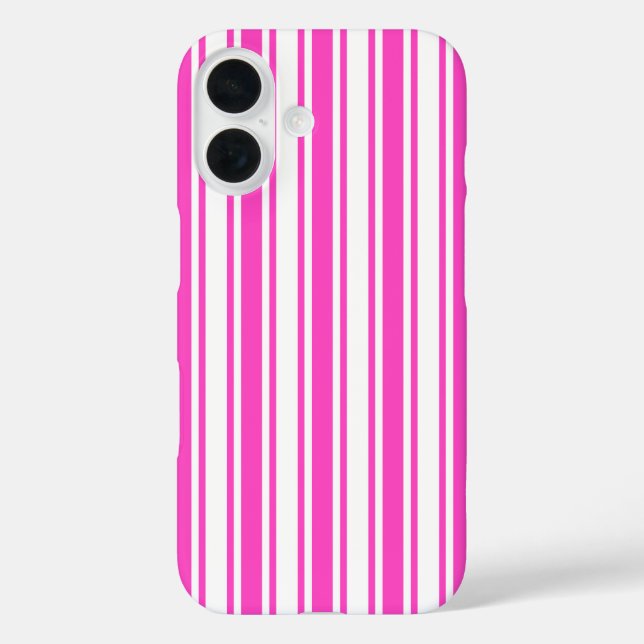 Coques Case-Mate iPhone Rayures de bonbon rose vif et blanc (Verso)