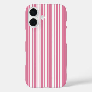 Coque Pour iPhone 16 Rayures de bonbon roses et blanches