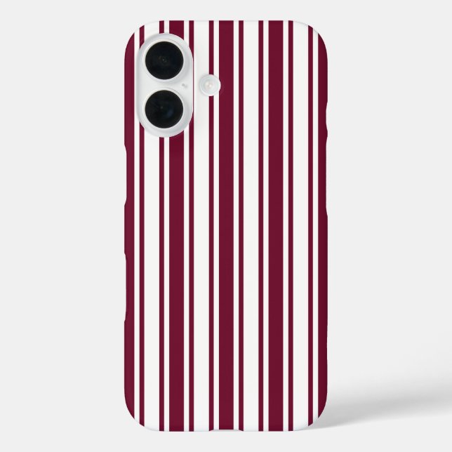 Coques Case-Mate iPhone Rayures de bonbon rouge burgundy et blanc (Verso)