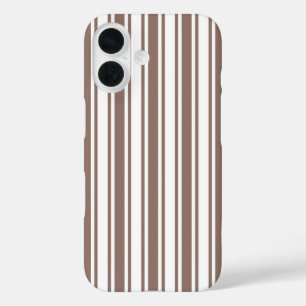 Coque Pour iPhone 16 Rayures de bonbon taupe marron et blanc