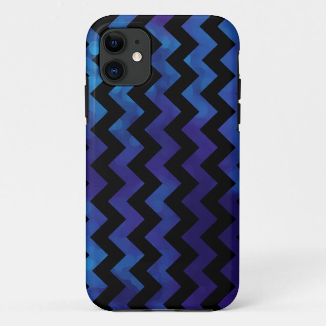 Coques Case-Mate iPhone rayures de chevron noir et bleu classe (Dos)