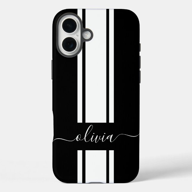 Coques Case-Mate iPhone Rayures de course tendance moderne monogrammées  (Verso)