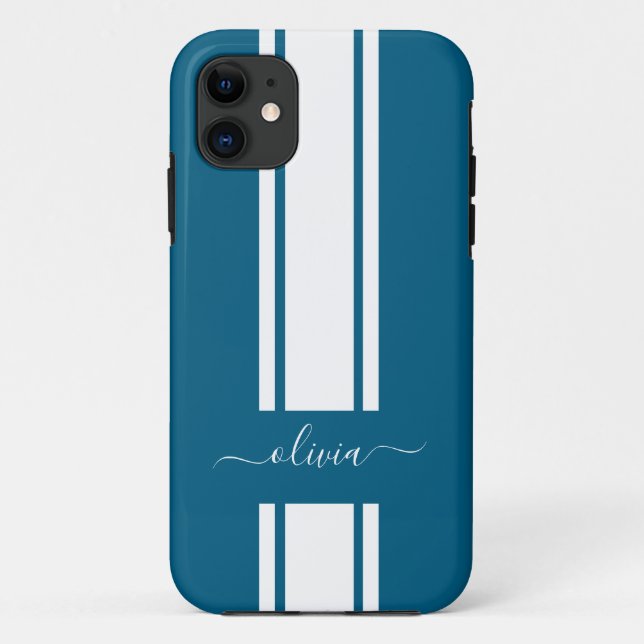 Coques Case-Mate iPhone Rayures de course tendance moderne monogrammées  (Dos)