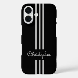 Coque Pour iPhone 16 Rayures de course tendance moderne monogrammées