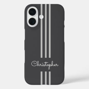 Coque Pour iPhone 16 Rayures de course tendance moderne monogrammées 