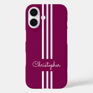 Coque Pour iPhone 16 Rayures de course tendance moderne monogrammées