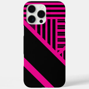 Coque iPhone 16 Pro Max Rayures de triangles en magenta et noir