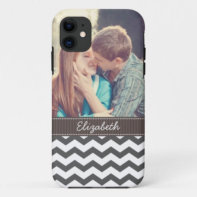 Coques Case-Mate iPhone Rayures de zigzag de gris de charbon de bois de (Dos)