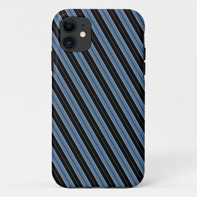 Coques Case-Mate iPhone Rayures diagonales bleues noires et blanches (Dos)