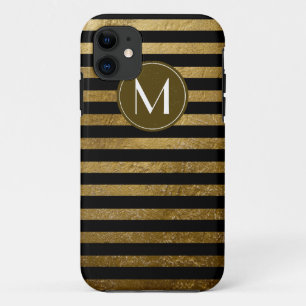 Coque Case-Mate iPhone rayures dorées sur noir monogrammed élégant