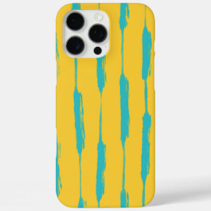 Coque iPhone 16 Pro Max Rayures encrées jaune et turquoise