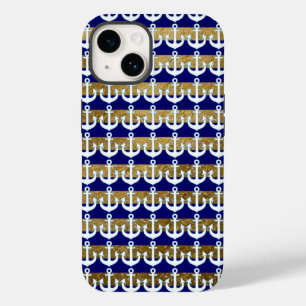 Coque Case-Mate iPhone rayures et ancres blanches marine motif